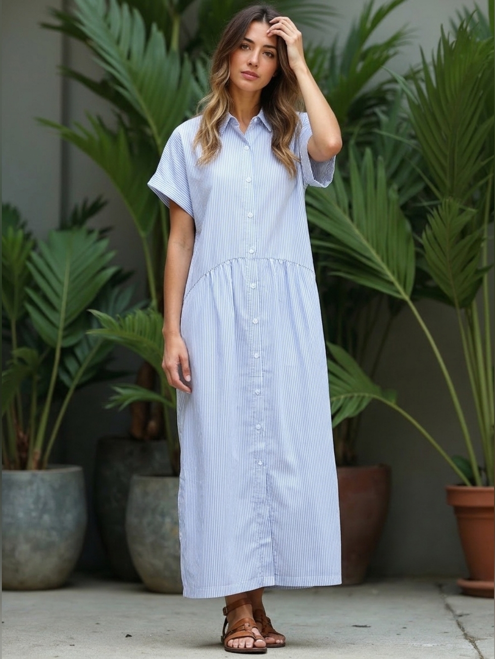 Wholesalesir Blue & White Striped Oversized Maxi Dress Sz S-2XL